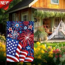 1PC Patriotic Garden Flag 12x18in - Double-Sided Durable Polyester With American Flag & Fireworks Design, Vibrant Outdoor Yard Decor For 4th Of July Independence Day & Memorial Day, Weather-Resistant Garden Flags For Outside, Suitable For Porch, Lawn, Patio & Home Courtyard, Seasonal Holiday Patriotic Decor, No Flagpole Included, Ideal American Patriotic Outdoor Decoration For Home Garden - 彩色 - 查看 1