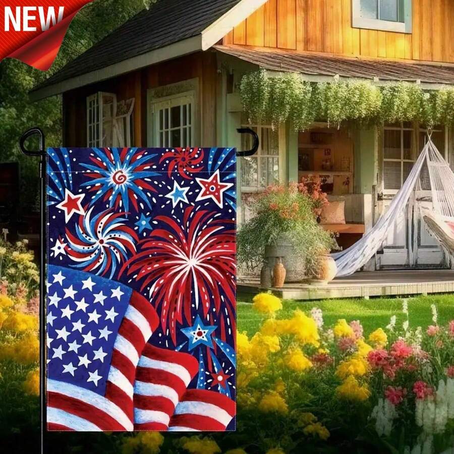 1PC Patriotic Garden Flag 12x18in - Double-Sided Durable Polyester With American Flag & Fireworks Design, Vibrant Outdoor Yard Decor For 4th Of July Independence Day & Memorial Day, Weather-Resistant Garden Flags For Outside, Suitable For Porch, Lawn, Patio & Home Courtyard, Seasonal Holiday Patriotic Decor, No Flagpole Included, Ideal American Patriotic Outdoor Decoration For Home Garden - 彩色 - 查看 1