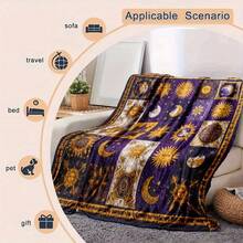 1 Piece Purple Sun Moon Stars Flannel Blanket - Soft And Lightweight Celestial Pattern Shawl, Gold And Navy Blue Vintage Design, All-Season Comfortable Sofa Bed Blanket, Durable 2D Printed Fabric Home Decor - Ideal Gift For Textile Enthusiasts (Deep Purple And Gold) - Nhiều màu - Xem 8