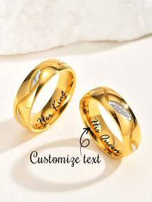Two Simple, Personalized Laser-Engraved Gold Stainless Steel Couple Rings With Gold Accents, Perfect As A Valentine's Day Or Wedding Gift. Suitable For Occasions Such As Valentine's Day, Mother's Day, Birthdays, Graduations, Father's Day, Weddings, Everyday Wear, Parties, And Dances. A Stylish And Casual Street-Style Choice - Style 2 - View 13