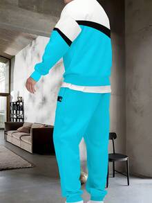 Conjunto de sudadera y pantalones de hombre con estampado de graffiti negro y parches, conjunto de sudadera minimalista personalizada de cuello redondo, adecuado para correr al aire libre, ejercicio, entretenimiento, cena, versátil sudadera de cuello redondo para hombre