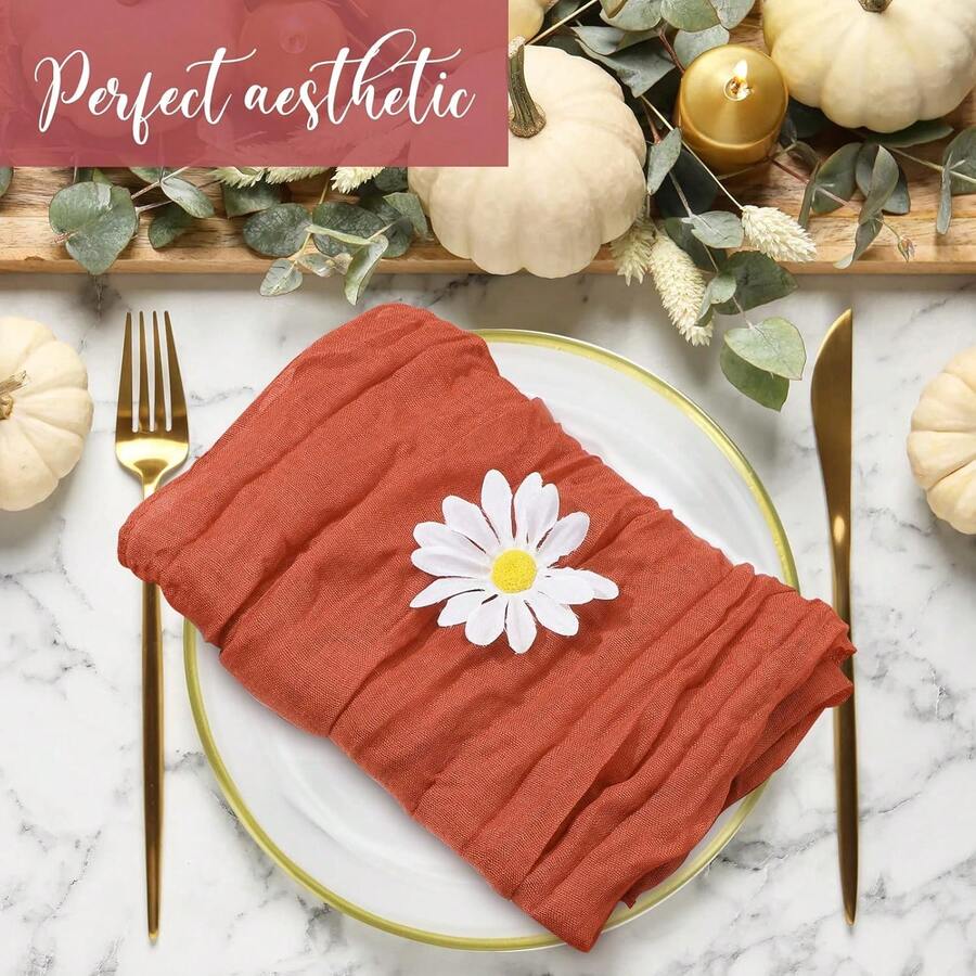 10 Pack Terracotta Cheesecloth Napkins Fall Thanksgiving Cloth Napkins Set Of 10 Terracotta Dinner Table Napkins Bulk 21x21 Inches For Wedding Bridal Baby... - Terracotta - View 1