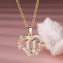 Heart Letter Rose Flower Necklace, Women's Fashion Pendant Valentine's Day Gift - U - Xem 13