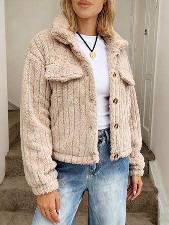 Two-Piece Set: Winter Solid-Coloured Jacket With Thickened Lining, Warm Long-Sleeved Cotton Jacket. Cold Weather Clothing. Classic Korean Style. Ribbed, Pure Cotton Women's Long-Sleeved Top. College Style. Spring/Summer New Arrival. Sportswear For Women