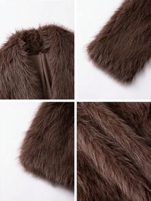 Roupas de Inverno para Mulheres Casacos de Pele Sintética Cor Sólida Casaco Volumoso de Manga Longa e Casaco de Pele Marrom - Adequado para Natal, Festas e Uso Diário