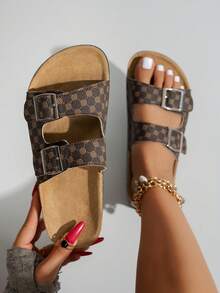 Sandalias planas versátiles de suela gruesa con un solo cierre, estilo retro casual tipo , adecuadas para adolescentes