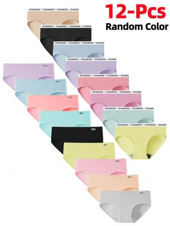 12pcs/Pack Random Color Girls' Stretchy Comfortable Panties, Cute Candy Color Fashion Underwear For Girls
