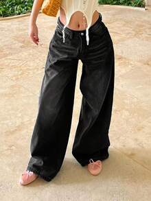 Quần jeans nữ denim thường ngày đa năng, phong cách đường phố Âu Mỹ, màu đen, mùa xuân. - màu đen - Xem 4