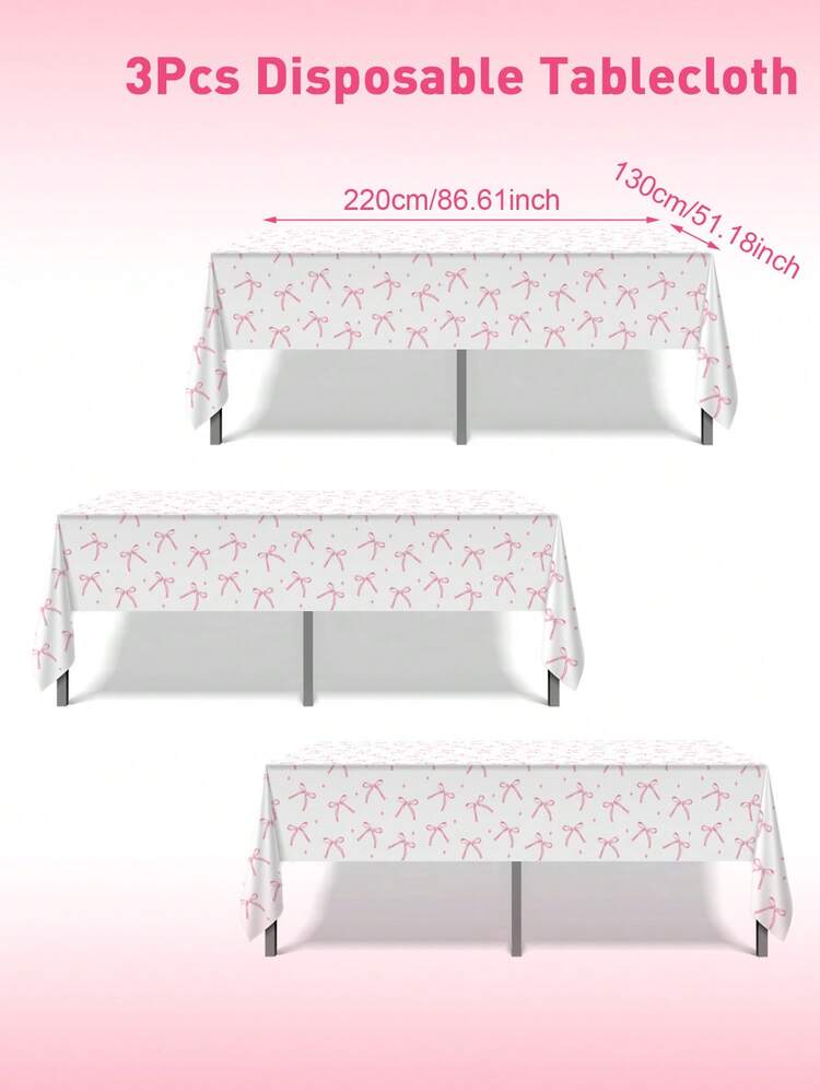 1pc/3pcs 130*220cm Pink Bow PE Tablecloth, Pink Birthday Decoration, Gender Reveal Party Home Decor, Wedding Supplies, Bow Birthday Decor, Bridal Shower Favor, Pink Bow Birthday Decoration, 1st Birthday Party Decor, Party Decoration, Gender Reveal Party Supplies, Holiday Party Supplies, Home Decor, Kitchen Decor, Dining Table Decor, Tabletop Cabinet Bar Cloth - Pink Bow - View 5