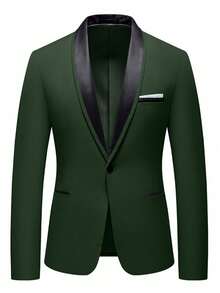 3 PiecesMen Business Slim Fit Shawl Lapel One-Button Blazer Suit With Matching Vest And Pant Groom's Wedding Dress And The Best Man's Dress Suit - Dark Green - View 3