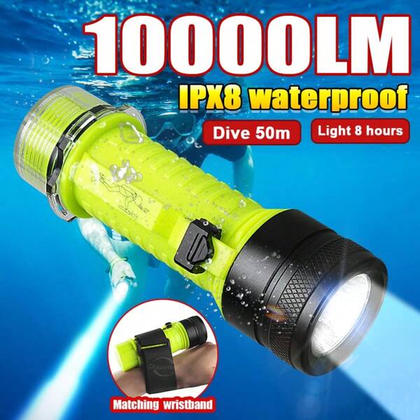 10000LM Super Bright Professional Diving Flashlight XHP50 LED Powerful Scuba Torch Underwater IPX8 Waterproof Dive Flashlight Built-In Battery