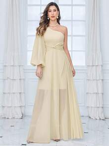 UNITHORSE 灯笼袖雪纺连衣裙 - 杏色 - 查看 6