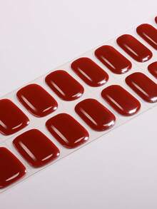 22片装免UV凝胶美甲贴，复古时尚多风格纯色水晶美甲贴纸，酒红色、裸色、紫色、棕色全彩设计，百搭不挑剔，低过敏性，易于粘贴和卸除，女士和女孩日常通勤、派对、约会、DIY时尚美甲用品 - 酒紅色 - 查看 3