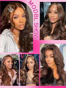 30 Inch HD Lace Front Wigs Human Blended Hair Long Body Wave Wigs For Women 13x4 Frontal Lace HD Transparent Lace Wig 200% Density Natural Brown Color Blended Hair Wig Pre Plucked Wig With Baby Hair - Brown - View 9