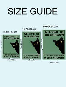 1件复古风格趣味黑猫浴室墙面装饰画，可爱动物图案，适用于卧室、客厅、办公室、餐厅、厨房、书房、走廊、宿舍、浴室等场所，是送给朋友的理想礼物，帆布墙画、海报、带框墙画，可选画框 - 彩色 - 查看 10