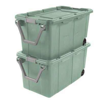 Extra Large Storage Bin, 40 Gallon Wheeled Plastic Storage Container With Handle, Black, Pack Of 2, Industrial