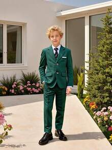 1 Set Boys' Fashionable Gentleman Suit: 1 Jacket, 1 Pant, 1 Tie, Suitable For Wedding, Performance, Party And Other Formal Occasions - Green - View 5