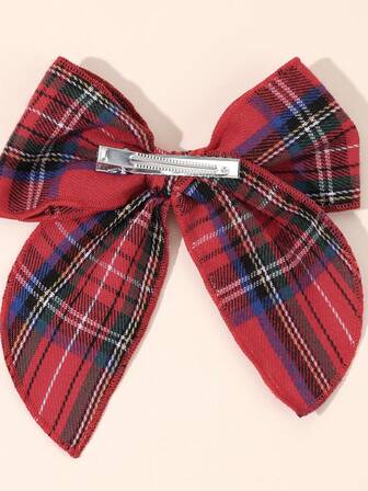 2pcs Christmas Red Plaid Bow Hair Clips, Suitable For Girls & Teenagers, Casual Holiday Hair Accessories, Alligator Clips, Fabric Bow Hair Clips, Party Hair Clips, Women's Christmas & New Year Hair Decorations