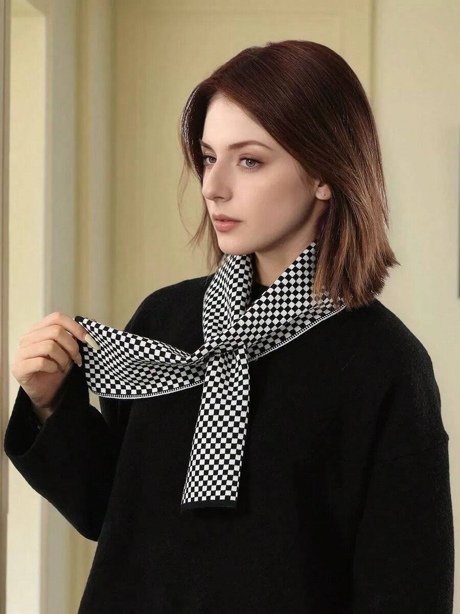 1 szt. szalików dla kobiet, akcesoria zimowe. Ten mały, dzianinowy szalik w kratkę to wszechstronny, jesienny i zimowy kołnierz ortopedyczny dla kobiet. To gruba i ciepła osłona na szyję do jazdy na rowerze na świeżym powietrzu.