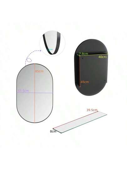 Elegante Oval Spiegel Cabinet, Built In Medicine Wand Cabinet Metal Frame, Adjustable Shelves, Storage Space Bathroom, Living Room Bedroom, Black. view 5