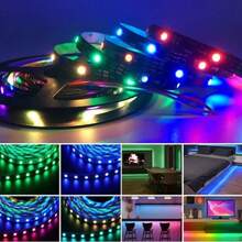 Tira led rgb iluminacion de interiores luces led rgb 5 metros cinta flexible control remoto multicolor regulable instalacion facil decoracion ambiente escenas fiesta salon dormitorio proyecto DIY transformacion espacio - Negro - Ver 5