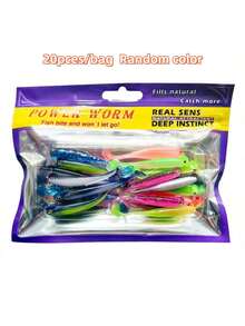 20pcs/Bag Mixed Colors Chicken Crown T-Tail Soft Fish 6cm 1.3g Dual Color Lure Soft Bait Insect Biomimetic Fish Bait
