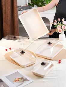 Multi-Size Rectangular Display Plastic Trays With Dustproof Lids, Unbreakable, Reusable Fruit/Dessert/Snack/Cake Platters, Suitable For Festivals, Weddings, Parties, And Banquets - Milky White - View 5