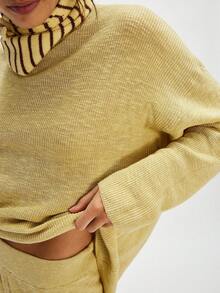 Women's Knit Shorts Set Fashionable Solid Color Long Sleeve Loose Sweater With Shorts 2 Pcs Outfits - màu ngọc lam - Xem 4