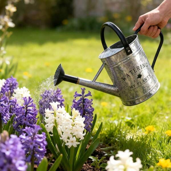 1 Gallon Outdoor Indoor Plant Galvanized Watering Can, Rustic Style Sprinkler Can With Detachable Nozzle, All-Metal Watering Can For Indoor Plants And Garden Flowers