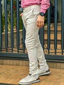 Men's Slim Fit Lycra Dress Twill Pants With Built-In Pockets - Sport Fine - Màu be - Xem 2