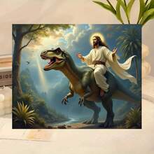1PC Paint By Number Kits, Jesus Riding A Dinosaur - Dinosaur Themed Religious Art - Wall Decor For Home, Cafe, Office, Living Room - Combines Religious And Dinosaur Elements In An Interesting Way - Ideal For Fashion & Dinosaur Lovers - DIY Painting Kit For Adults Beginners - Acrylic Paint By Numbers With Canvas & Brushes, Complete Art Sets For Home Wall Decor, Living Room, Bedroom, Office(Frameless) - 24色 - 查看 5