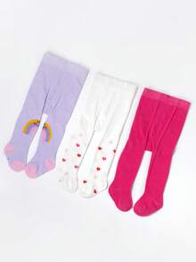 3 Pairs Baby Girls Snug Fit Leggings, Newborn Infant Footless Tights - Multicolor - View 9