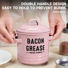An Oil Can With Lid And Strainer, Enamel Grease Container, Vintage Large Capacity Oil Storage Can, Country Kitchen Decoration, Home Decoration Cooking Oil Can, Suitable Gift For Family And Friends - 粉色-帶濾網套裝 - 查看 3