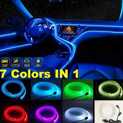 Fita LED Neon Automotiva 3 Metros para Painel Interno Carro Interior Cores Iluminação