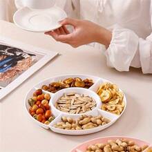 4 格圆形托盘 - 耐用塑料零食、坚果、水果和开胃菜拼盘，适用于派对、婚礼、节日、厨房和餐厅，非常适合圣诞节、万圣节 [4 种颜色可选]