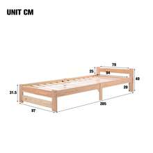 Lit futon en bois massif naturel avec tête de lit et sommier à lattes, naturel (90/140x200) - Couleur du bois - Voir 6