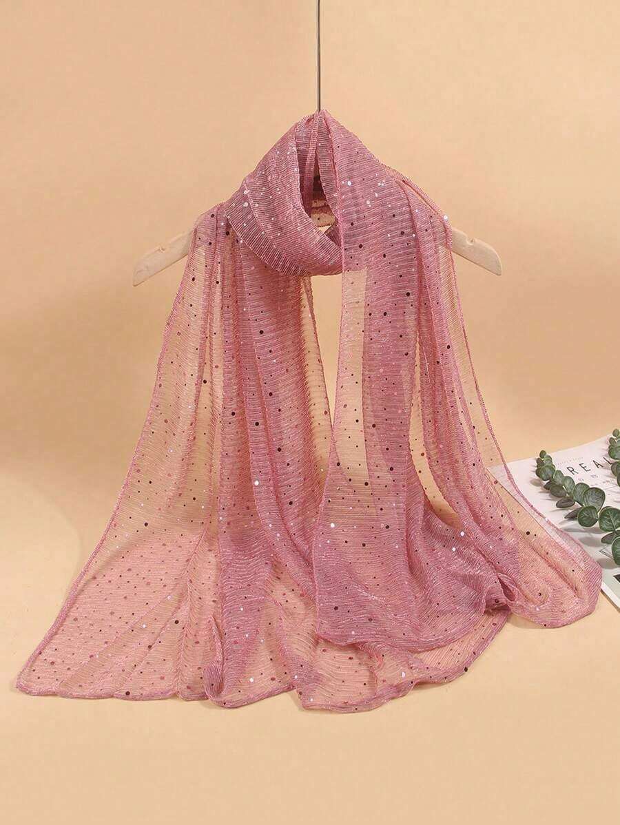 1pc Women Lightweight Solid Color Sequin Bandana,Ladies Scarf, Headscarf, Neck Wrap, Sun Protection Shawl, Suitable For Daily Use For Dress - 藍紫色 - 查看 1