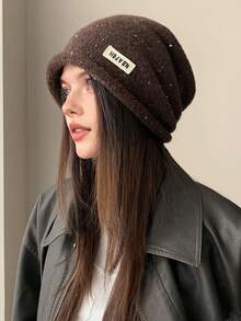 1 pezzo Berretto a cuffia lavorato a maglia di colore unito da donna, casual e alla moda, leggero e confortevole, adatto per grandi circonferenze della testa, ideale per l'autunno, per l'uso quotidiano e per attività all'aperto - Multicolore - Visualizzare 9