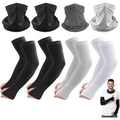 Conjunto De 4 Pares De Mangas Para Brazos Y Bandanas Deportivas Para Hombre Y Mujer - ProteccióN UV, Ideal Para Actividades Al Aire Libre Como Ciclismo, Senderismo Y Escalada