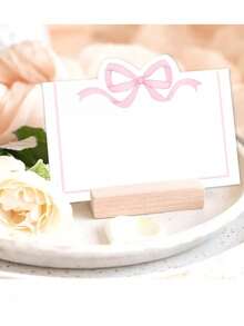 50pcs Pink Bow Shaped Place Cards - Elegant Guest Name Cards, Blue Bow Place Cards, Size 2x3.5 Inches, Cute, Blank, Suitable For Wedding, Birthday, Camping, Name Tag, Party Table Decor, Wedding & Holiday, Party Dining Table Decor & Seating, Party Table Decoration, Wedding Dining Table Decor - Multicolor - View 4