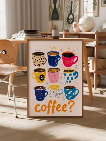 1 قطعة لوحة طباعة كوب قهوة، ملصقات عتيقة، طباعة القهوة، طباعة أكواب قهوة ملونة، طباعة بار القهوة، لوحة جدارية بدون إطار، طباعة لديكور الجدران، مناسبة لديكور الحمام والغرفة والمنزل والمطبخ والمكتب - هدية مثالية لعيد الحب والسنة الجديدة وعيد الهالوين والكريسماس والمنزل الجديد - بدون إطار