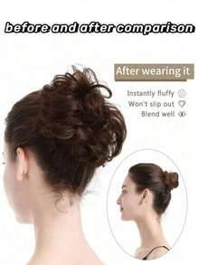 Messy Twisted Ponytail Hair Extension With Synthetic Wavy Updo Bun For Women, Elastic Hair Tie Included - 深棕色 - 查看 4