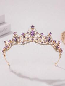 1pc Women's Fashionable Princess Crown Shaped Purple Headband With Rhinestones For Birthday Party Royal Tiaras Costume Crown Hair Garland Headpiece, Tiara Crown, Wedding - Multicolor - View 1