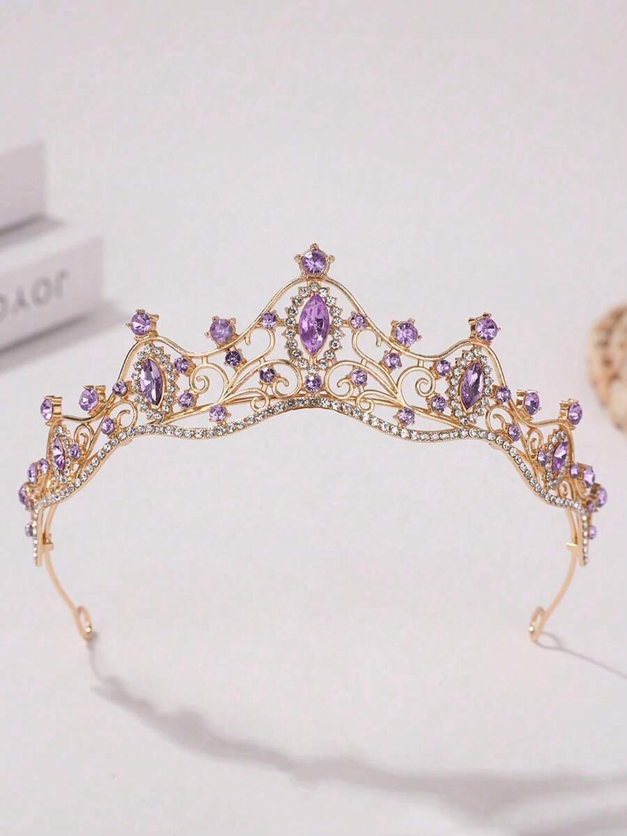 1pc Women's Fashionable Princess Crown Shaped Purple Headband With Rhinestones For Birthday Party Royal Tiaras Costume Crown Hair Garland Headpiece, Tiara Crown, Wedding - Multicolor - View 1