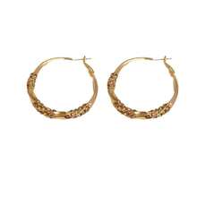 1 par de elegantes pendientes de aro con volantes retorcidos: tachuelas plateadas con brillantes diamantes de imitación, joyas llamativas y brillantes para fiestas y uso diario, un accesorio glamuroso para mujer. - Dorado - Ver 4
