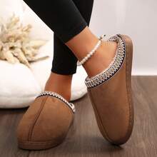 Soft Sole Womens Boots Solid Color House Shoes Plush Lining Cotton Fuzzy Slippers Bedroom Slippers Autumn Winter Indoor Outdoor - 棕色 - 查看 8