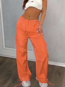 Outdoor Sports Retro Cargo Pants, Street Hip Hop Chic, Drawstring Pleated Pockets, Loose Slimming Wide Leg Casual Pants