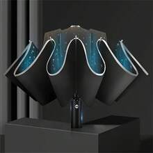 Fully Automatic Reflective Umbrella, Reverse Folding Multi-Function Parasol & Rainproof Umbrella, Suitable For Car Travel, Reverse Design To Avoid Getting Wet When Closing, Available In Multiple Colors, Unisex (Due To Different Batches, The Fabric Cover, Rib Color, English Letter Pattern Design, Button Shape And Rib Color Are Randomly Matched. We Apologize For Any Inconvenience Caused.), Spring Summer Picks, Brides Maid Gifts, Room, Bedroom Decor, Bedroom Decor, Beach, Travel, For Men, For Women, Vacation - Black - View 13