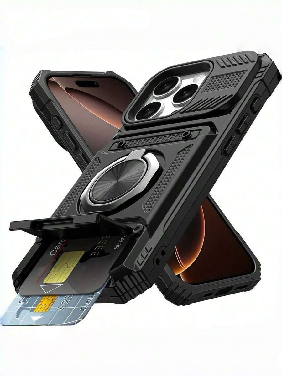 Multi-Functional With Card Slot, Compatible With Wireless Charging Ring Stand Phone Case Suitable For Compatible With Iphone17,17AIR,16, 15, 14, 13, 12, 11, PRO MAX,PLUS,X,,As Well As , Galaxy 23/24/25 Ultra/+,A56/A55/A36/A35/A26/A16/A15/A14 - 彩色 - 查看 1