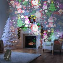 1 pieza Proyector LED de Navidad - Luz nocturna que cambia de color RGB - Con copos de nieve, sombreros de Papá Noel, renos, regalos - Decoraciones navideñas que giran automáticamente, para usar en familia, fiestas, ventanas - Decoraciones navideñas enchufar y listo, iluminación navideña, diseño interesante y decoración del hogar. - Negro - Ver 4